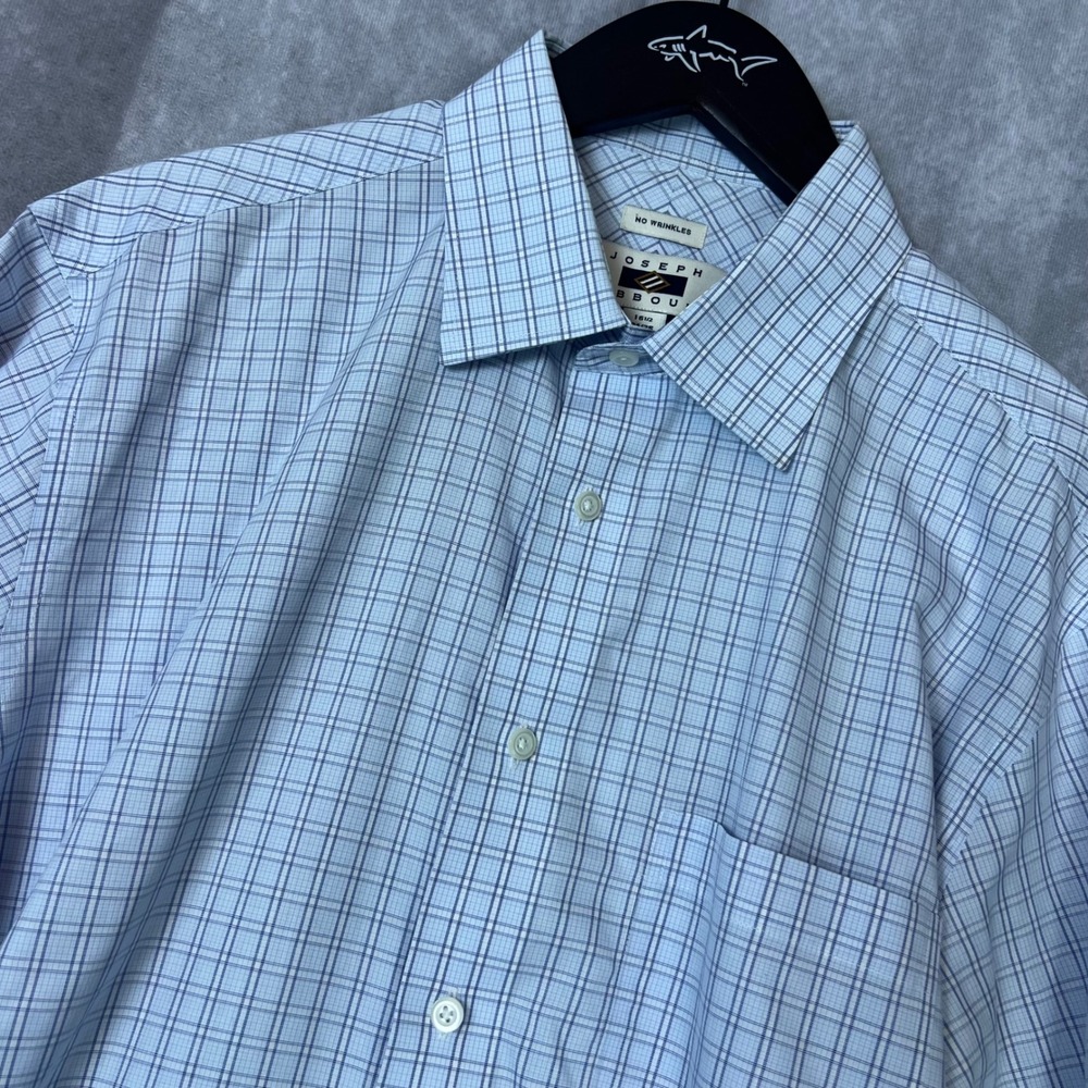 Joseph Abboud Mens Blue Grid Egyptian Cotton No Wrinkle‎ Dress Shirt 16.5 34/35
